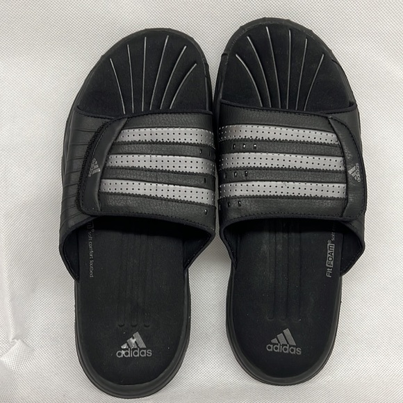 Adidas Shoes | Adidas Retrossage Velcro Fit Foam Black Silver Slides Velcro Strap Sz 9 | Color: Black/Silver | Size: 9 | Pm-50238577's Closet